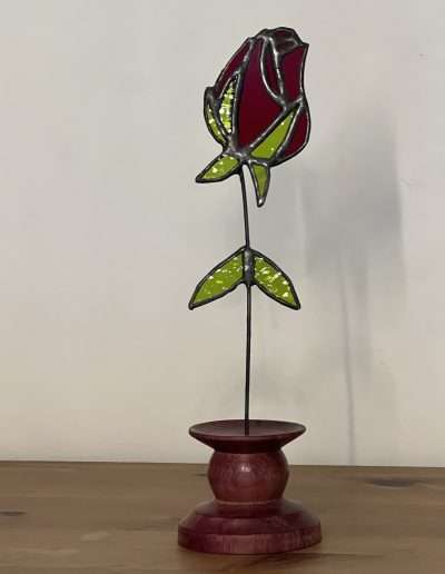 Stained glass red rose ornament