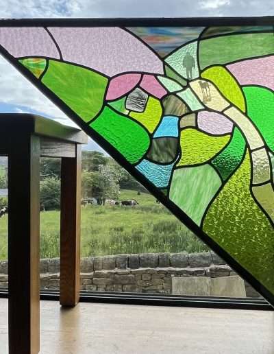 Stained glass leaded art panel with hand painted details