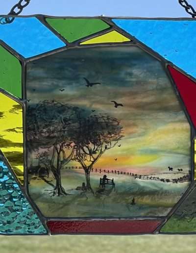 Hand painted stained glass art panel