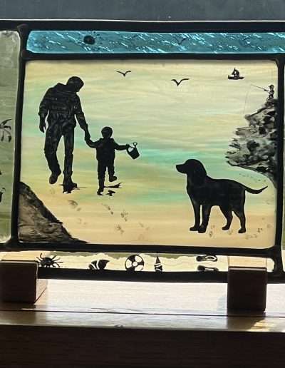 Seaside memories boy and father stained glass picture