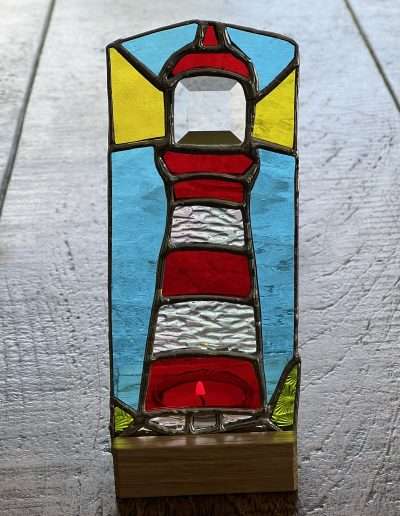 Stained glass lighthouse tea light holder