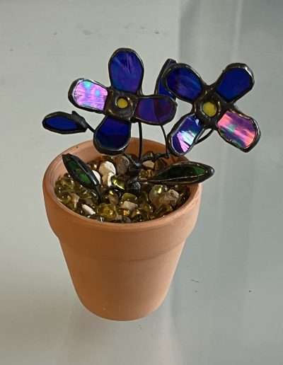 stained glass Forget-me-Not flowers in a mini pot