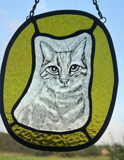 Hand painted stained glass striped cat sun catcher