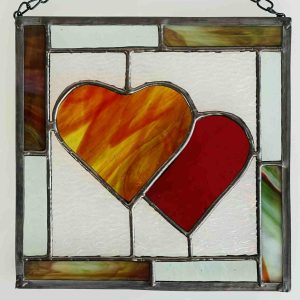 Stained glass love hearts art panel for valentines day