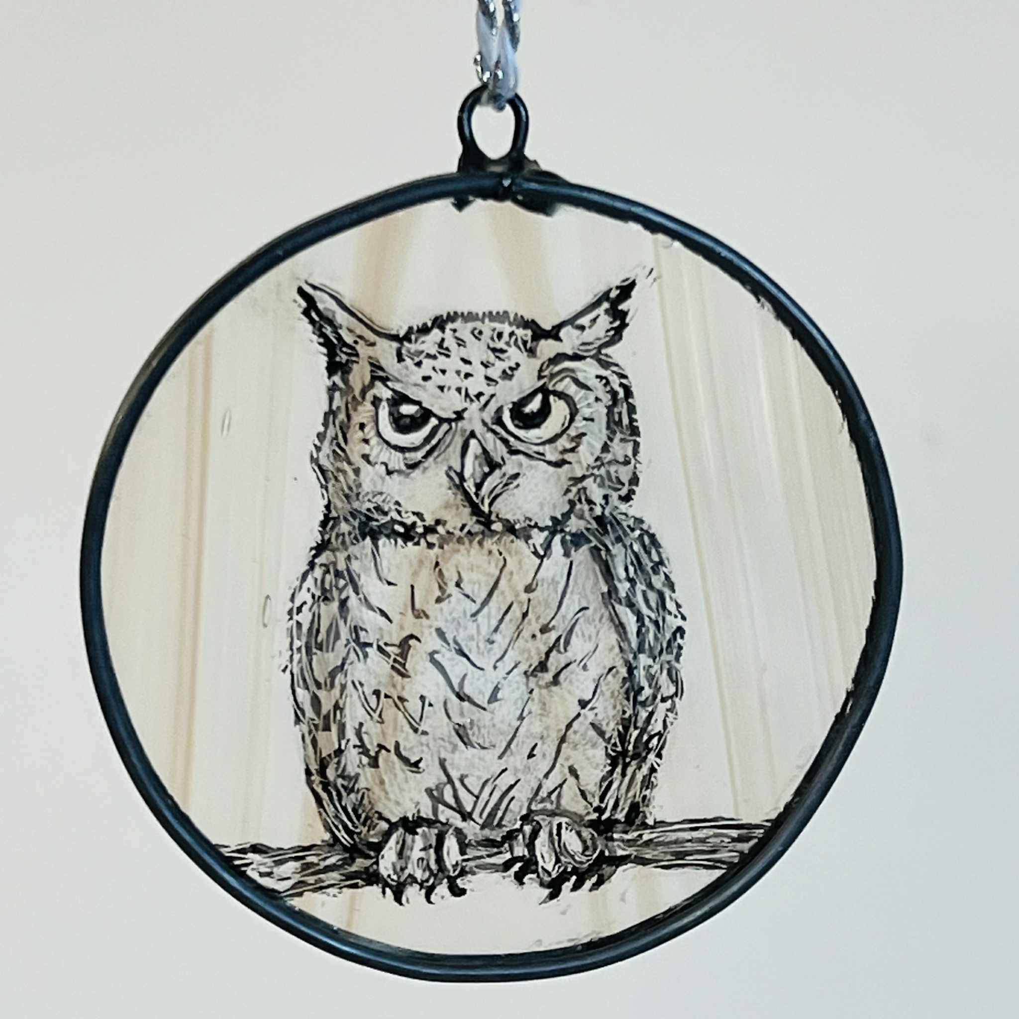 Painted stained glass owl token