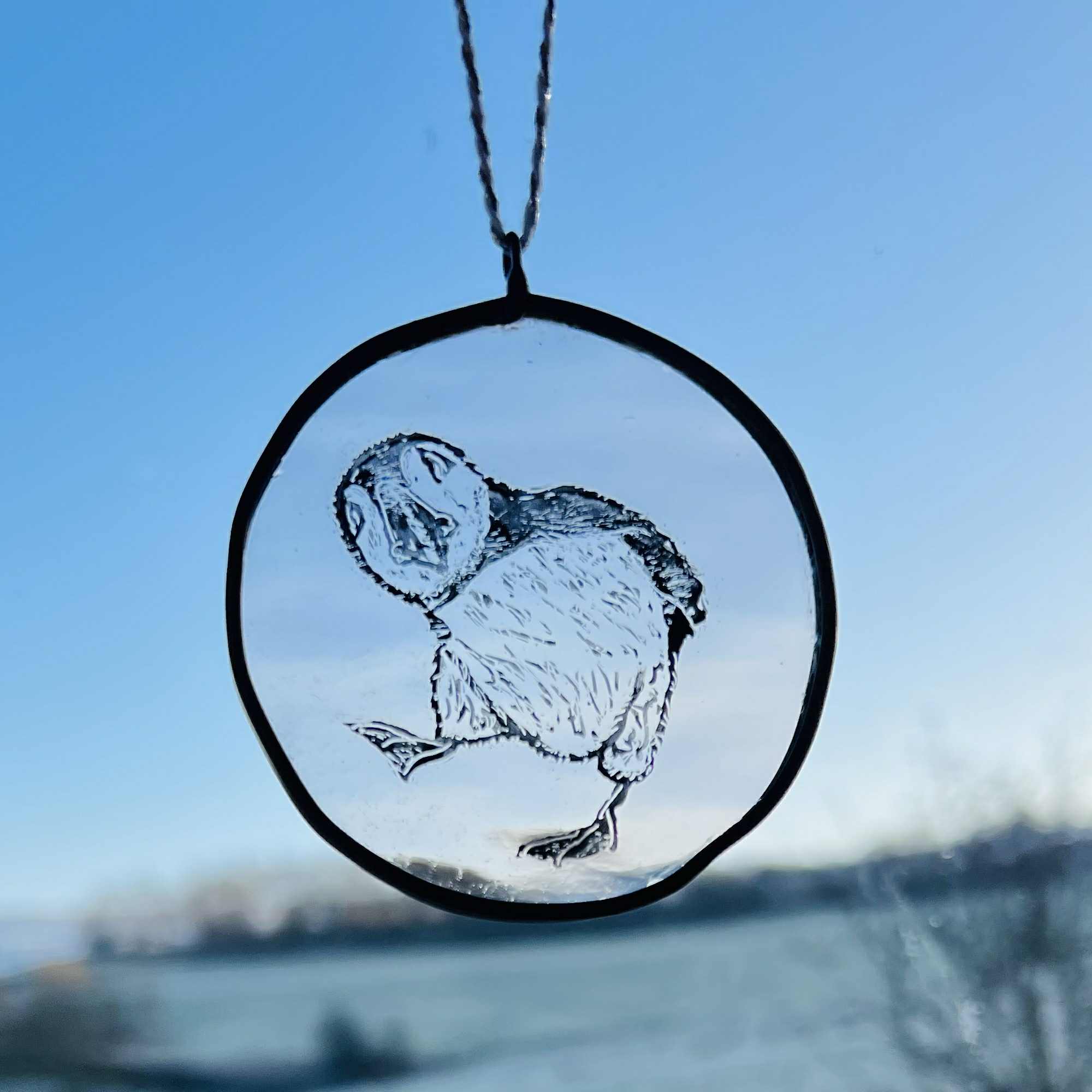 Hand painted stained glass Puffin token