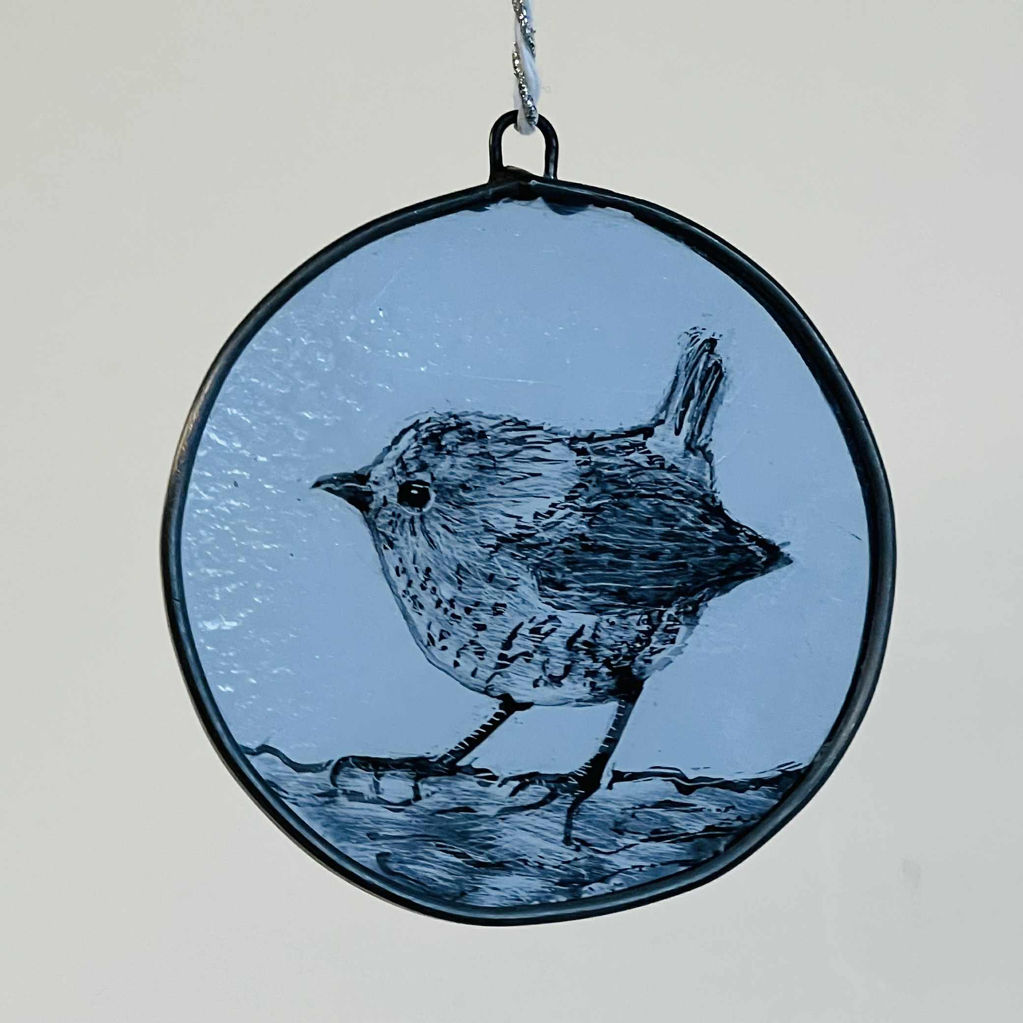 Hand painted stained glass jenny wren token
