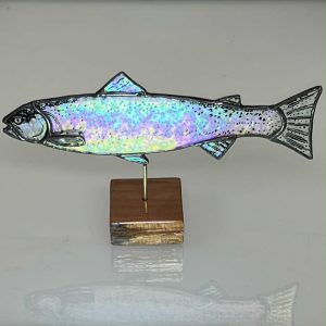 Clear iridescent stained glass salmon fish
